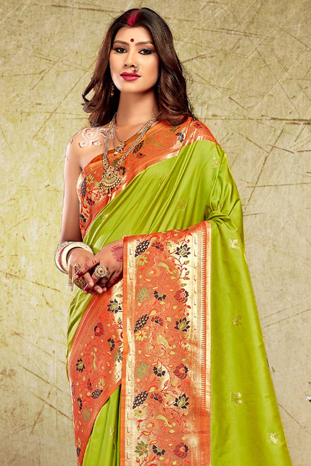 Green Paithani Art Silk Saree