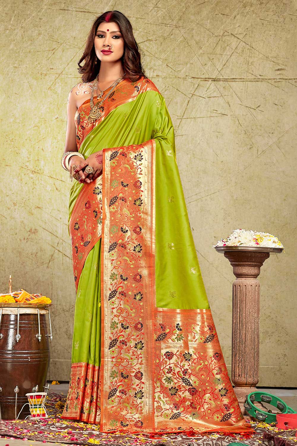 Green Paithani Art Silk Saree