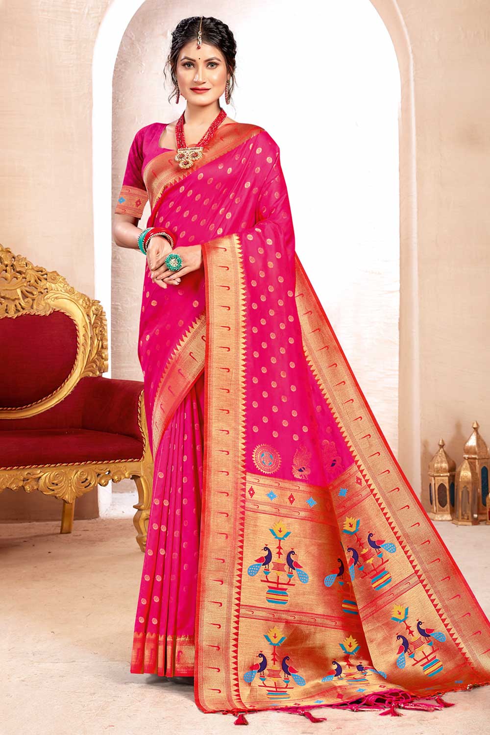 Pink Paithani Art Silk Saree