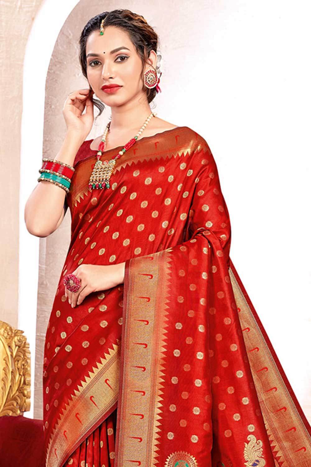 Red Paithani Art Silk Saree