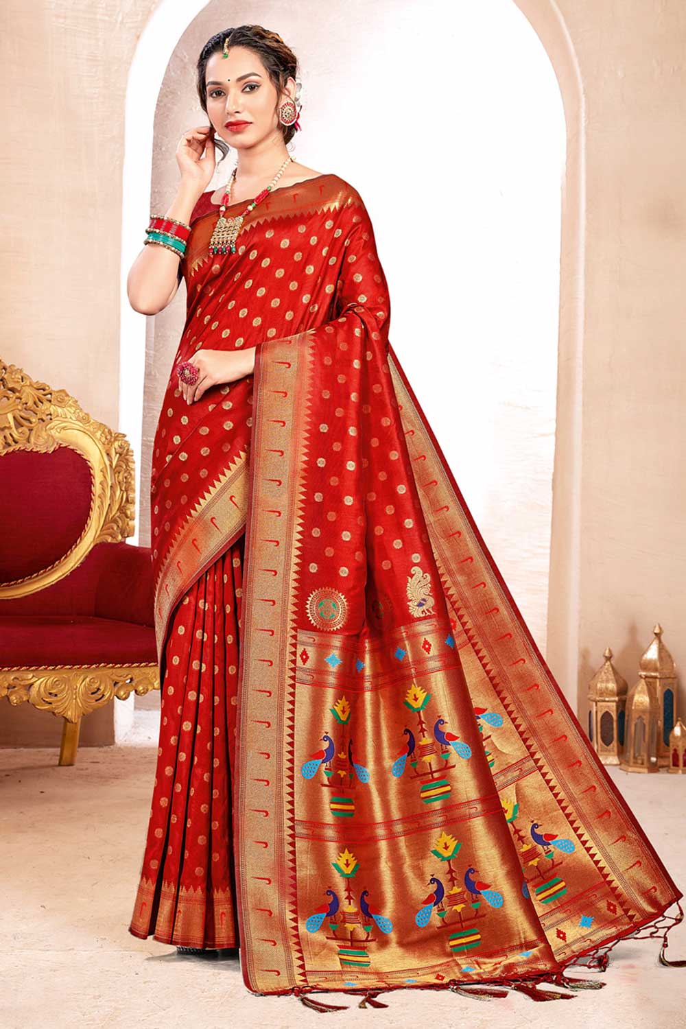 Red Paithani Art Silk Saree