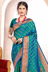 Turquoise Paithani Art Silk Saree