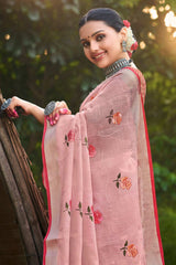 Light Pink Linen Woven Saree