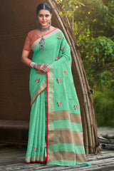 Sea Green Linen Woven Saree