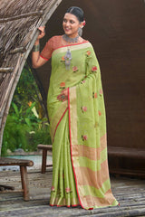 Light Green Linen Woven Saree