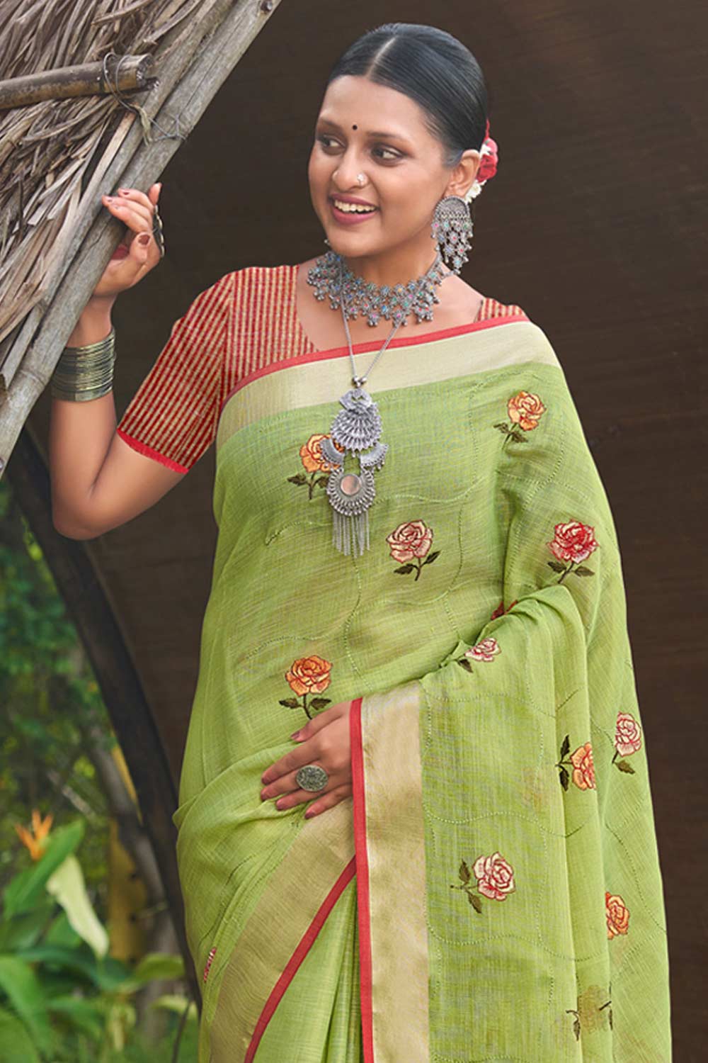 Light Green Linen Woven Saree