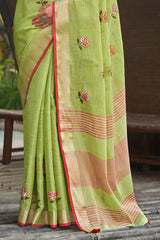 Light Green Linen Woven Saree