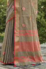 Grey Linen Woven Saree