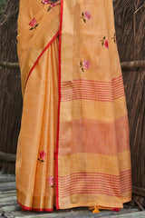 Orange Linen Woven Saree