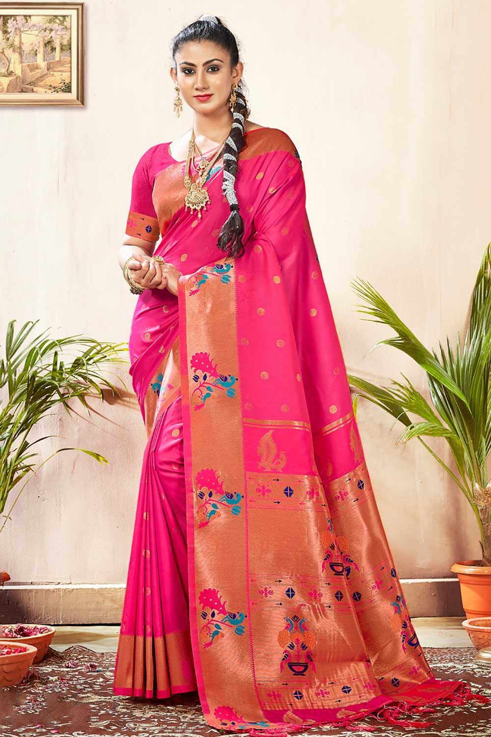 Pink Paithani Art Silk Saree