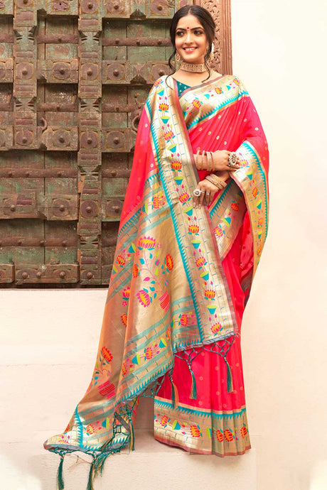 Pink Paithani Art Silk Woven Design Saree