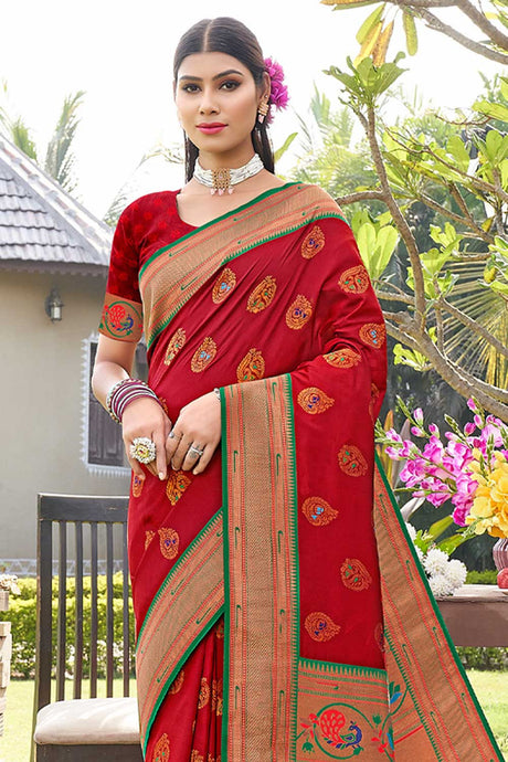 Red Paithani Art Silk Saree