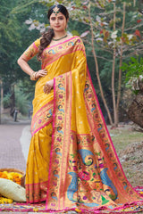 Yellow Paithani Art Silk Saree