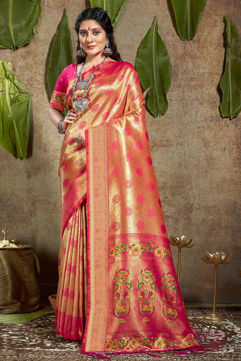 Pink Paithani Art Silk Saree