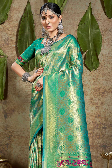 Turquoise Paithani Art Silk Saree