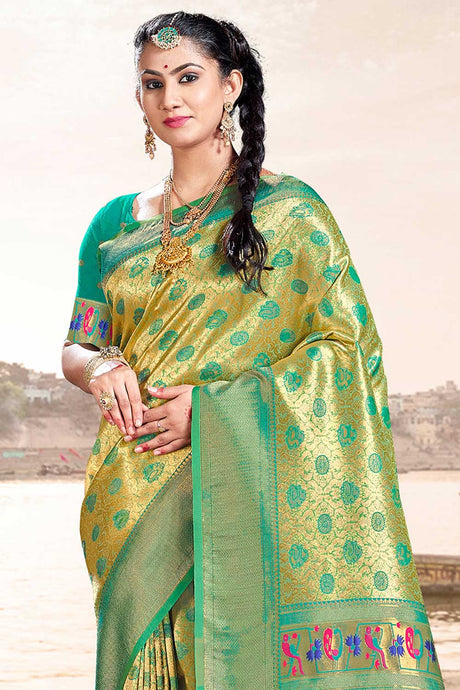 Turquoise Paithani Art Silk Saree