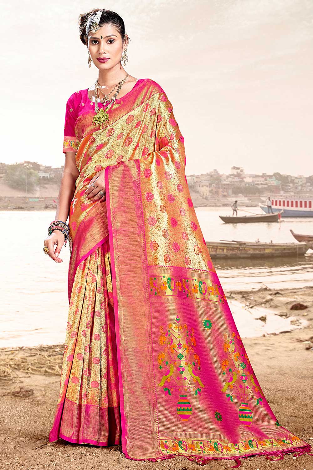 Pink Paithani Silk Saree