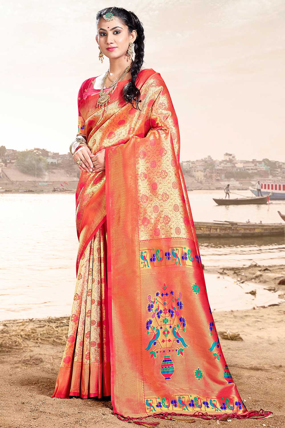 Paithani Silk Saree In Pink