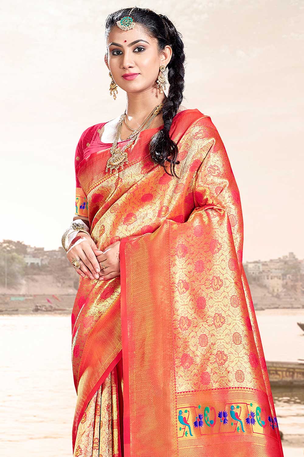 Paithani Silk Saree In Pink