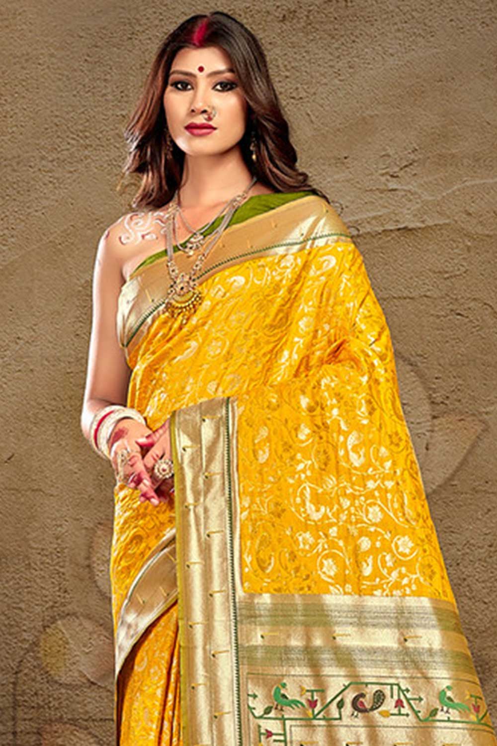 Yellow Paithani Art Silk Saree