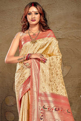 Cream Paithani Art Silk Saree