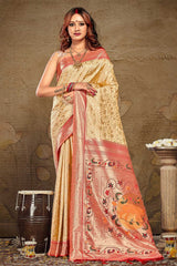 Cream Paithani Art Silk Saree