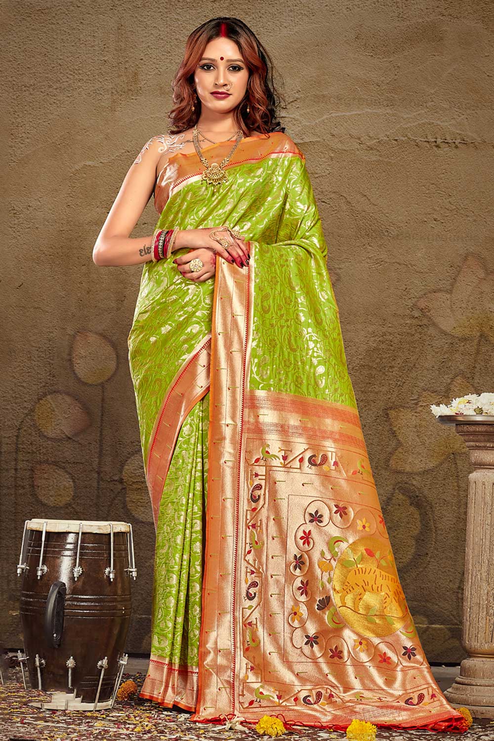 Green Paithani Art Silk Saree