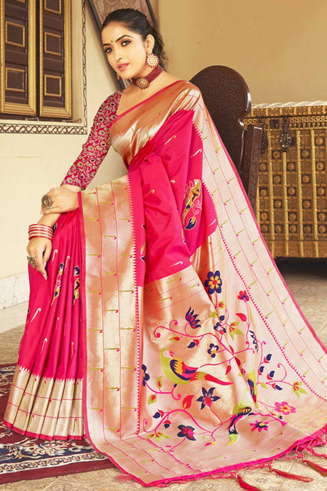 Paithani Silk Woven Design Saree In Pink