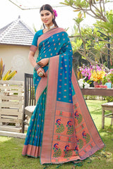 Turquoise Paithani Art Silk Saree