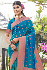 Turquoise Paithani Art Silk Saree