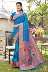 Blue Paithani Art Silk Saree