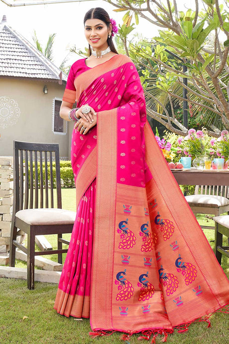 Rani Pink Paithani Art Silk Saree