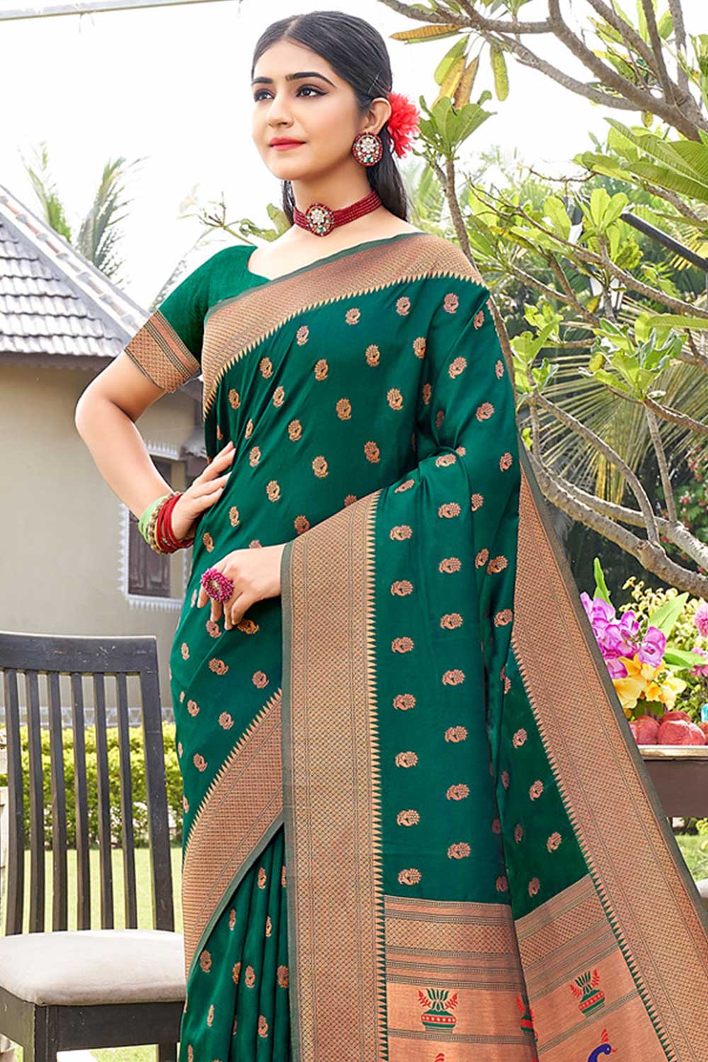 Green Paithani Art Silk Saree