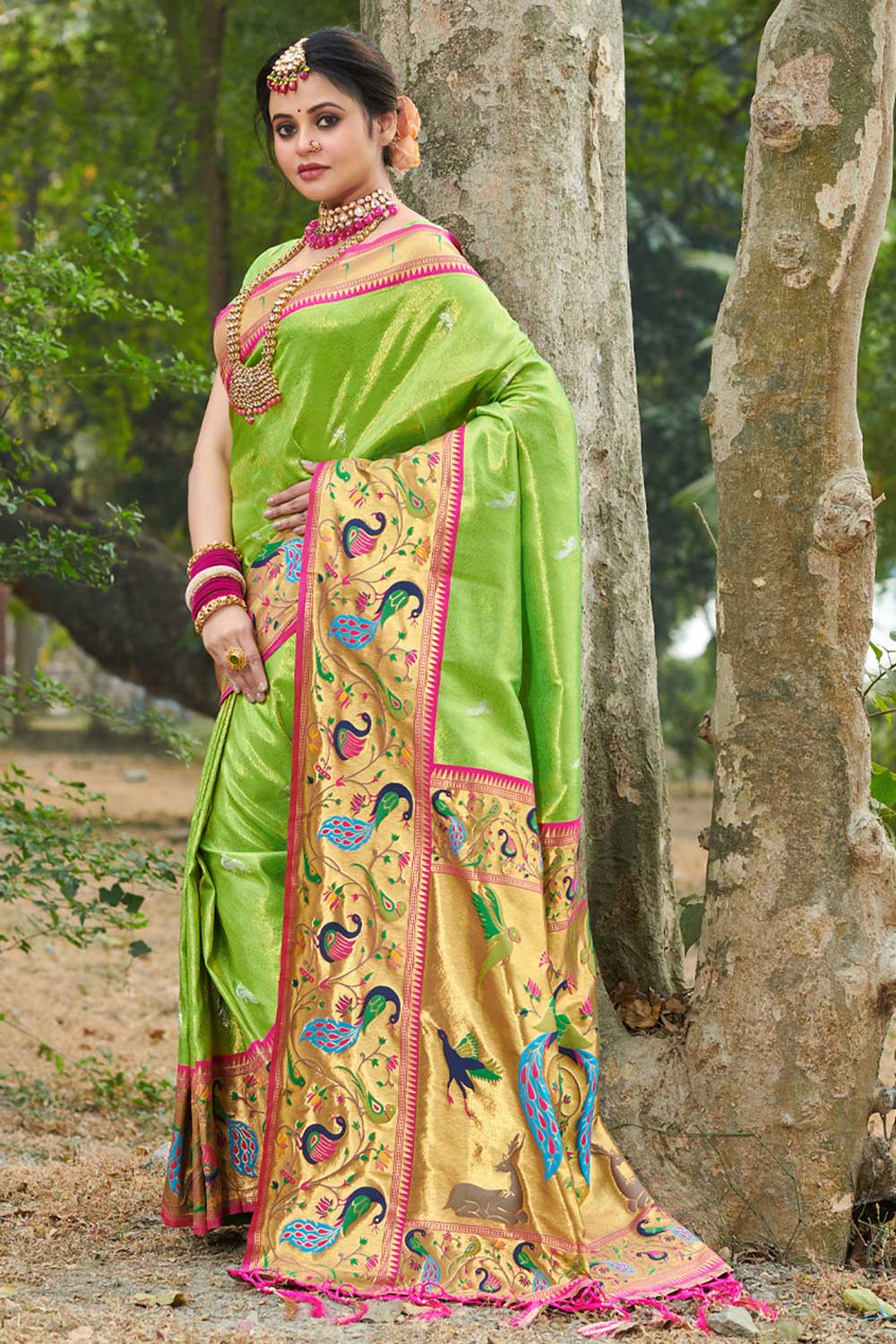 Green Paithani Art Silk Saree