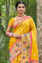 Yellow Paithani Art Silk Saree