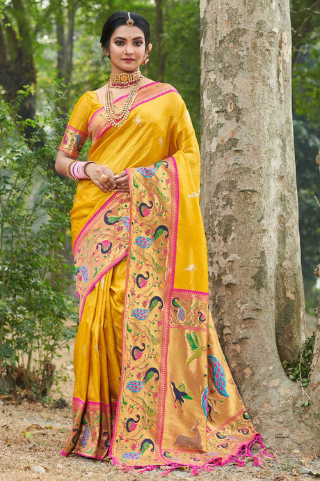 Yellow Paithani Art Silk Saree