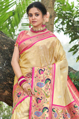 Cream Paithani Art Silk Saree