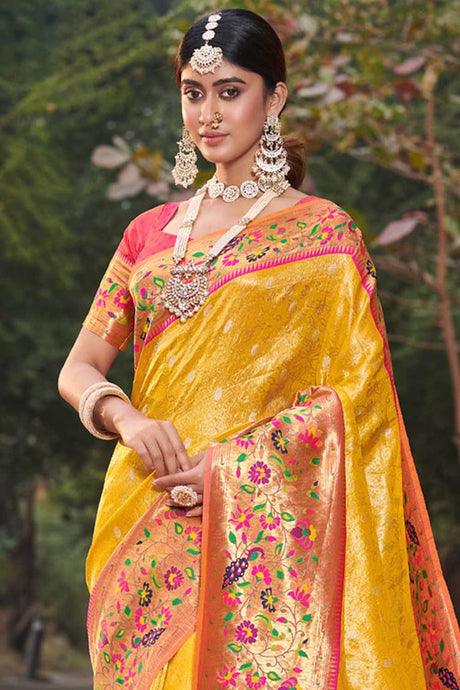 Yellow Paithani Art Silk Saree