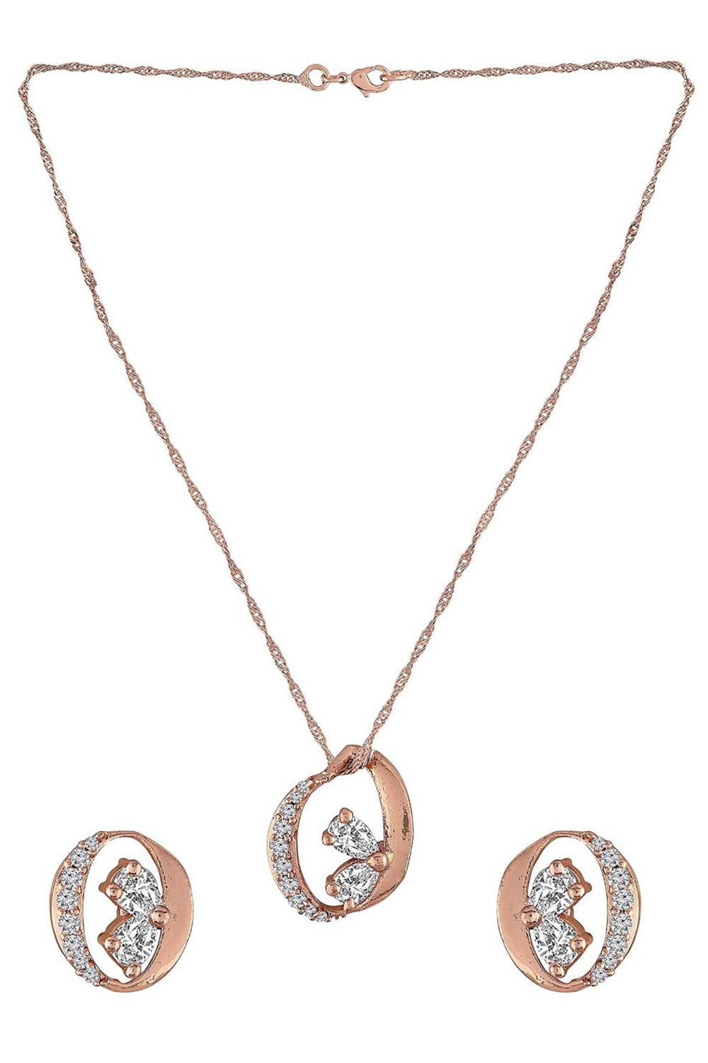 Buy Women's Alloy Rose Gold Plated Chain Set in Gold - Side