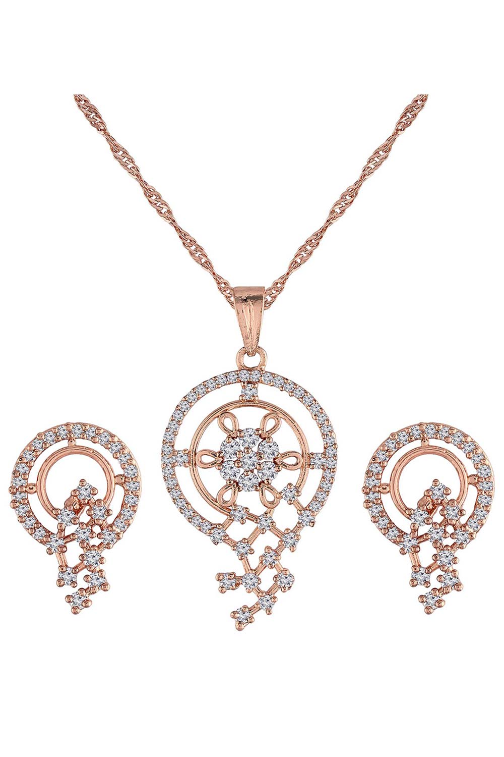 Buy Women's Alloy American Diamond Chain Set in Gold - Back