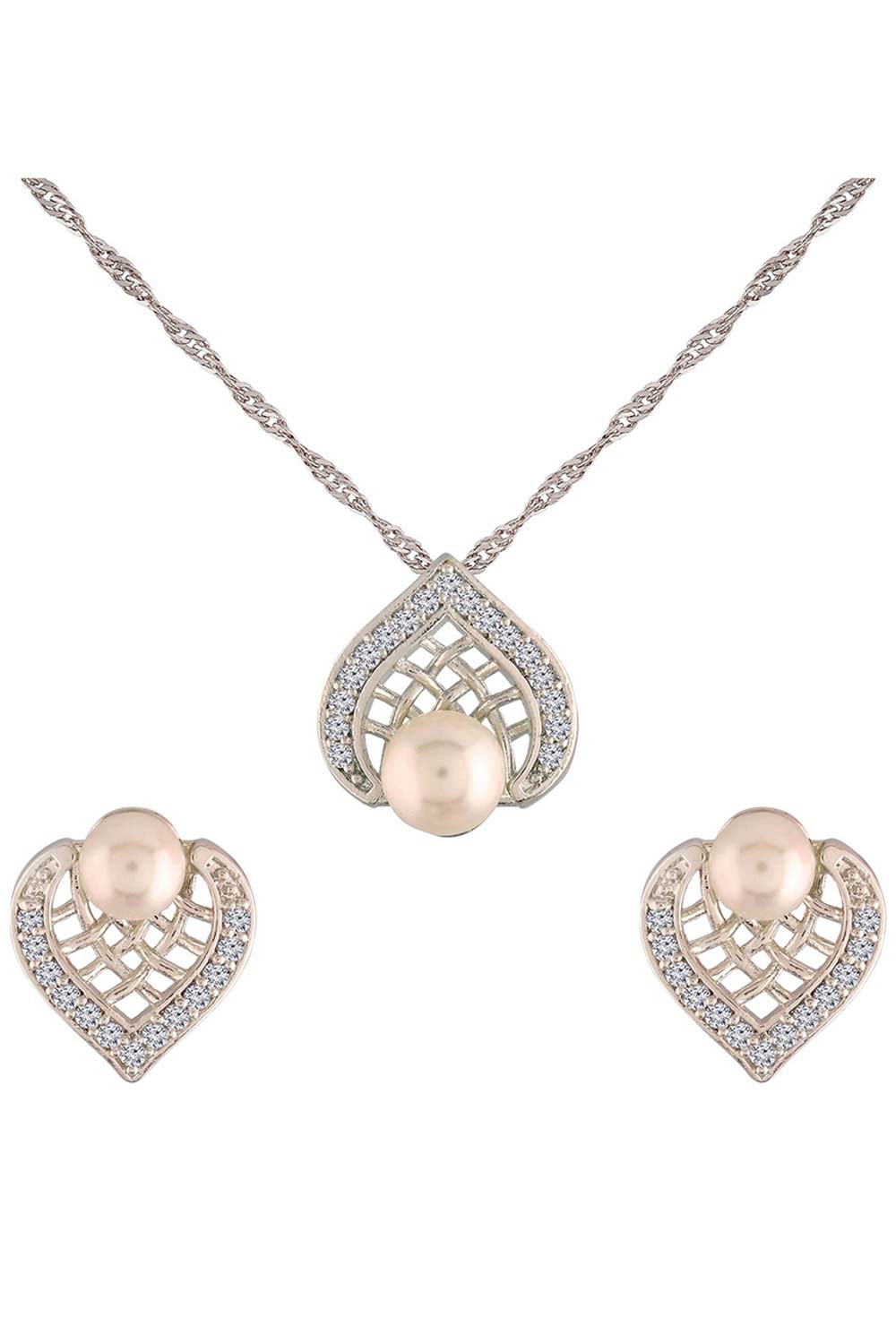 Buy Women's Alloy Rose Gold & Silver Plated Chain Set in Silver