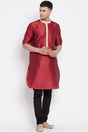 Buy Men's Art Silk Paisley Printed Long Kurta in Red