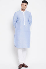 Buy Men's Pure Cotton Solid Long Kurta in Blue