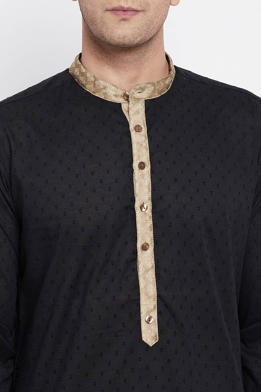 Buy Men's Pure Cotton Solid Long Kurta in Black - Zoom Out