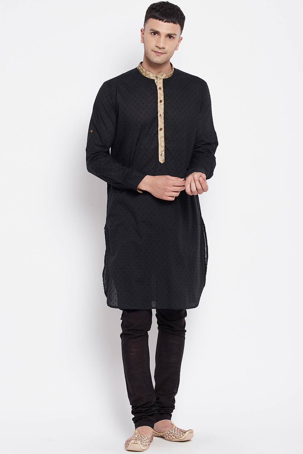 Buy Men's Pure Cotton Solid Long Kurta in Black