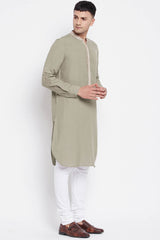 Buy Men's Pure Cotton Solid Long Kurta in Green - Side