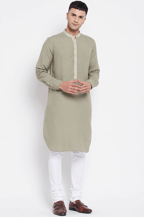 Buy Men's Pure Cotton Solid Long Kurta in Green