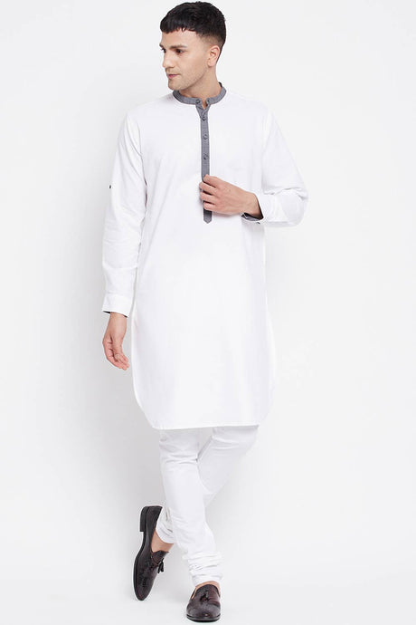 Buy Men's Pure Cotton Solid Long Kurta in White