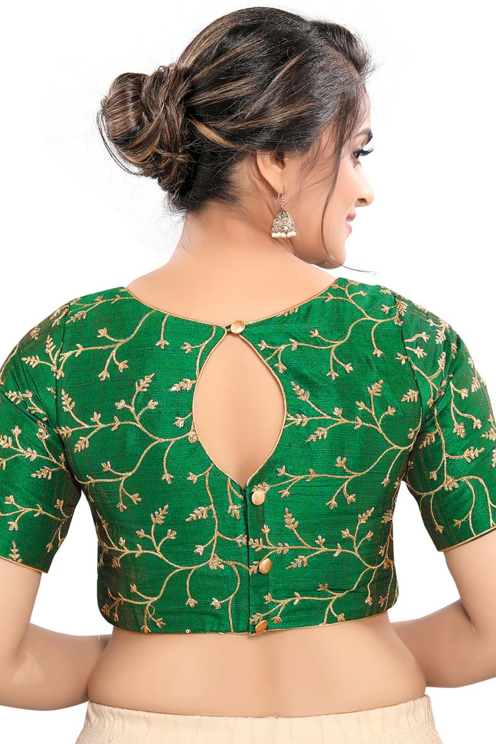 Buy Art Silk Embroidered  Saree Blouse in Green - Back