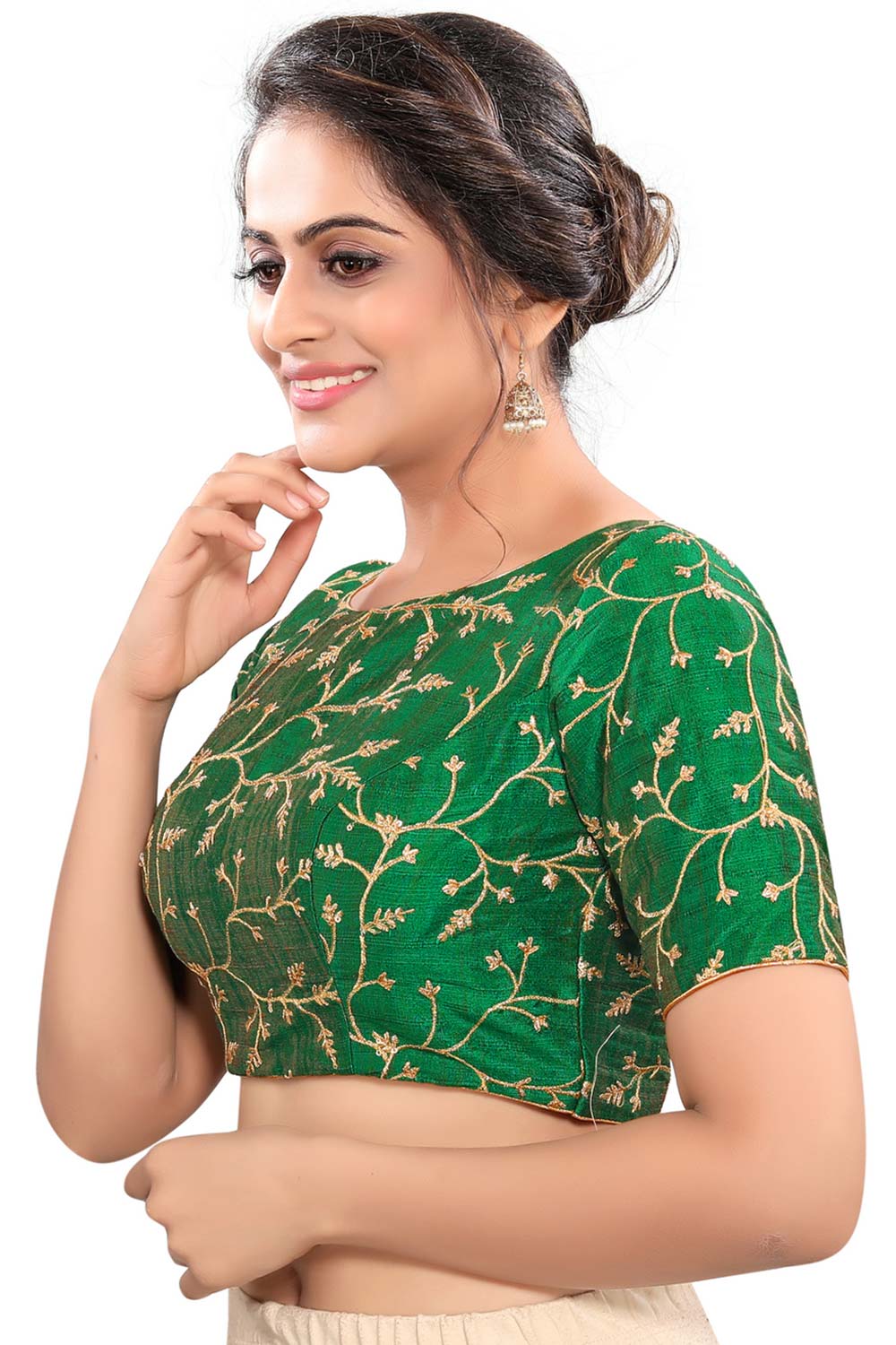 Buy Art Silk Embroidered  Saree Blouse in Green - Front